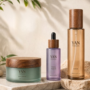 Emballage YAN Flacon compte-gouttes et pot <span class=keywords><strong>en</strong></span> <span class=keywords><strong>verre</strong></span> transparent vide de haute qualité de 50ml 100ml 100g avec couvercle <span class=keywords><strong>en</strong></span> noyer Ensemble de contenants cosmétiques - Product Image 2