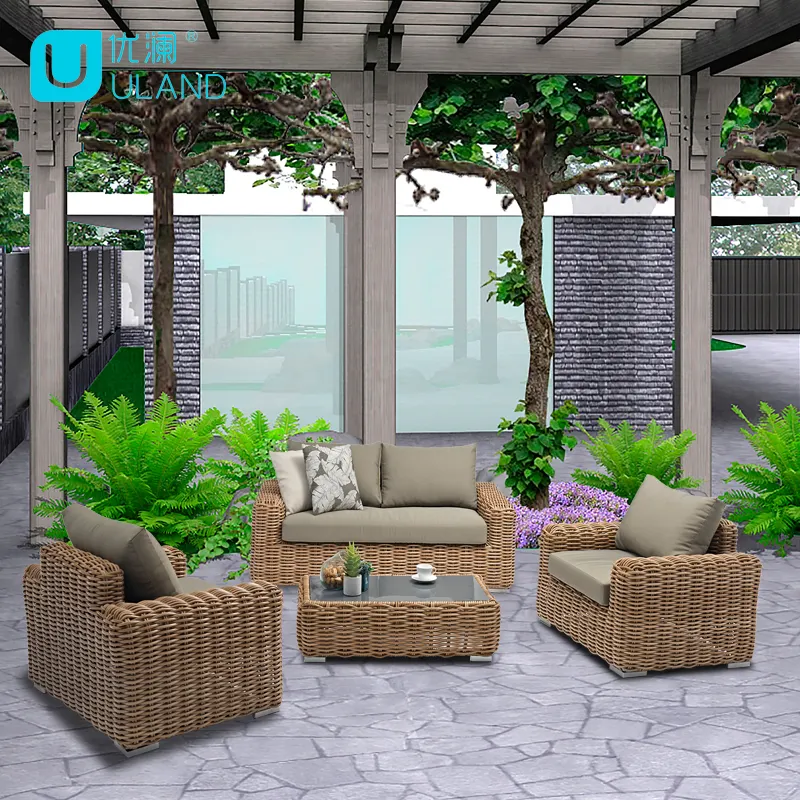 Uland-Conjunto de muebles de mimbre para jardín, muebles sencillos de mimbre para exteriores, conjunto de sofá para Patio