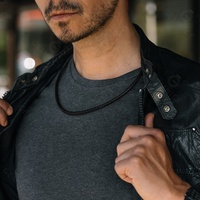 Collier pour homme Gemnel 2022 plaqué or Vermeil en argent sterling avec chaîne en cuir noir de 5 mm