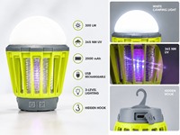 Lampe anti-moustiques électrique rechargeable, lampe de camping à lumière UV à intensité variable, LED anti-insectes, lanterne portable pour tente, jardin, patio