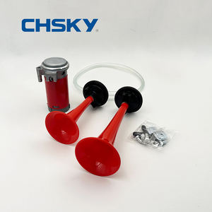 Chsky Auto En Motorfiets Luchthoorn Set Dubbele Buis Hoorn Compressor Pomp Luchtpomp Rood - Product Image 5
