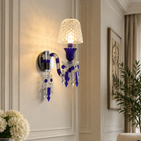 Applique murale de luxe en verre de cobalt français à facettes, style vintage, pour chambre de villa, chevet, couloir, hôtel