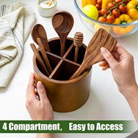 Support de rangement pour ustensiles en bois 360 °   Support à couverts rotatif pour comptoir de cuisine avec compartiments pour cuillères et ustensiles de cuisine