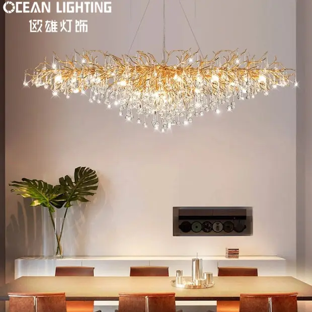 Modern hotel living room golden luxury crystal ceiling chandeliers pendant lights