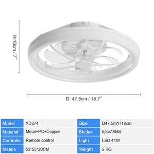 XD274 RGB <strong>Ceiling</strong> Fans <strong>with</strong> <strong>Lights</strong> and Remote, LED Fan <strong>Light</strong> <strong>with</strong> <strong>Speaker</strong>, Stepless Dimmable and 6 Speeds - Product Image 2