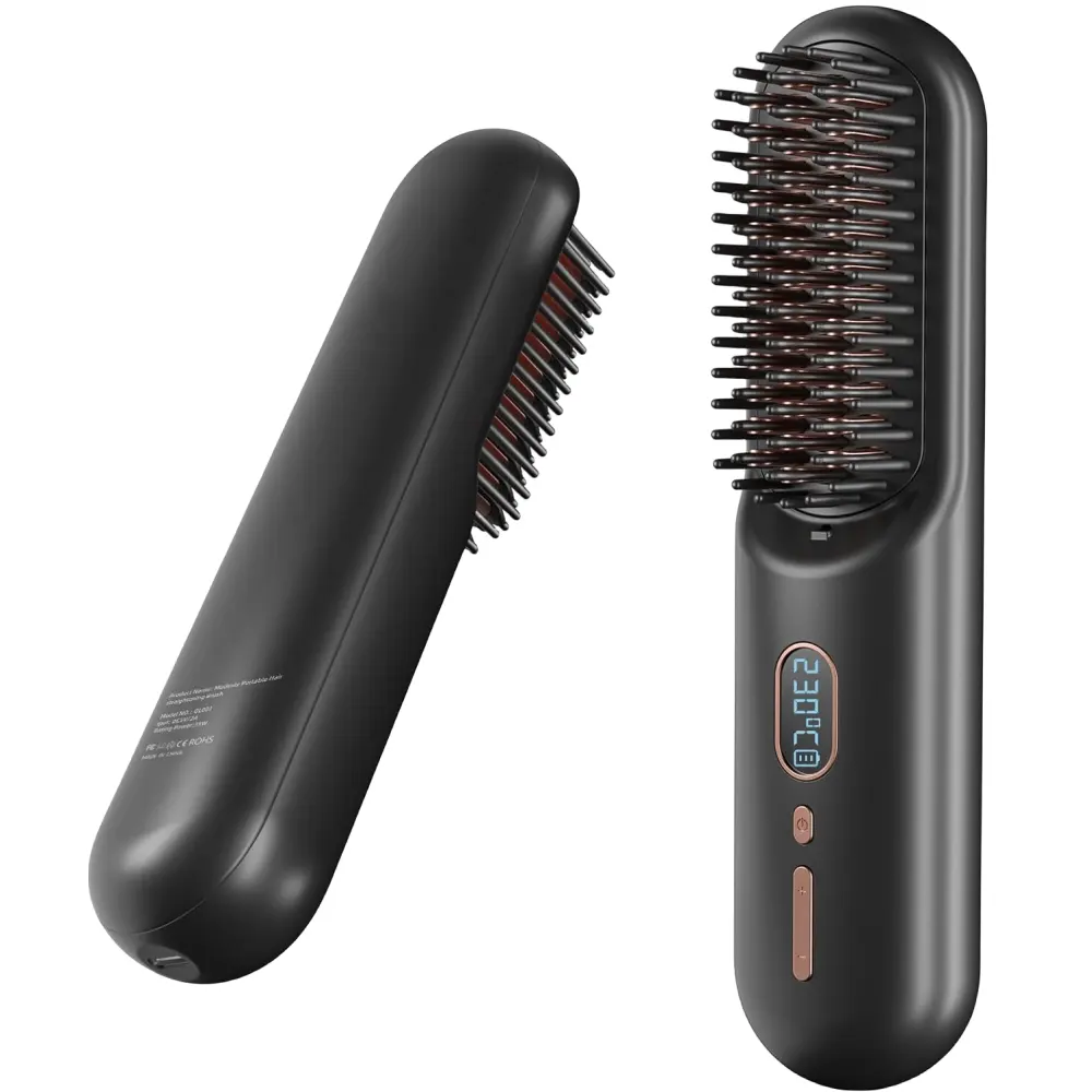 Escova alisadora de cabelo sem fio, alisador de cabelo portátil, pente de estilo alisador de íon com USB recarregável