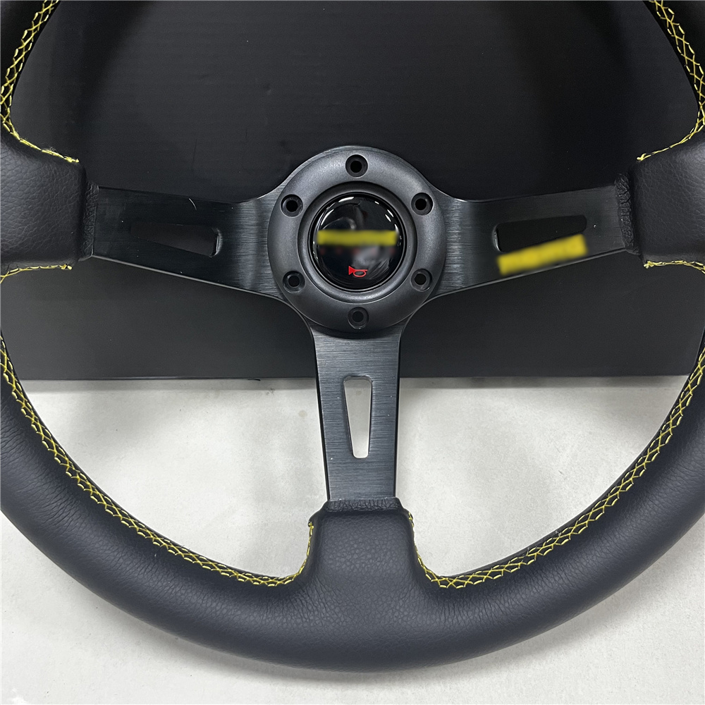 For MOMO 350mm 14-Inch Sport Steering Wheel with Yellow Stitching