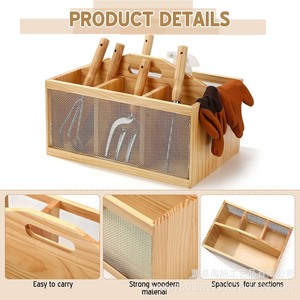 Wooden Garden Tool Storage Rack With Mesh Divider Portable <b>Vegetable</b> Basket Multi Purpose Storage Box For Outdoor Use - Product Image 5