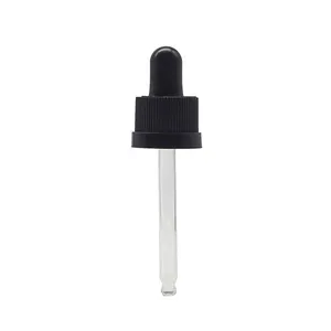 Serum Hitam Bergaris 13Mm 15Mm 18Mm 24Mm, Botol Kaca Kosmetik Tutup Penitis Plastik dengan Fungsi Tahan Anak