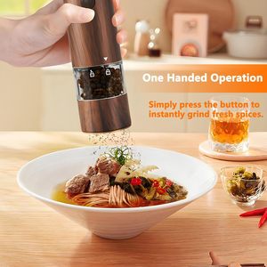 New Wooden Color USB Salt <b>Pepper</b> <b>Grinder</b> Set Rechargeable Electric Salt and <b>Pepper</b> Mill With Light - Product Image 2