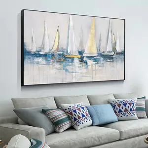 Velero grande fiesta veleros originales se reúnen <span class=keywords><strong>en</strong></span> <span class=keywords><strong>el</strong></span> <span class=keywords><strong>paisaje</strong></span> del puerto arte azul pared arte abstracto <span class=keywords><strong>pintura</strong></span> al óleo a mano - Product Image 1