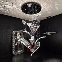 Lustre de villa en acier inoxydable avec 10 feuilles de cristal, hauteur réglable de 3m à 6m, télécommande, gradation infinie, lampe suspendue LED CE//SAA