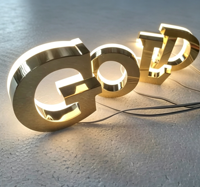 Enseigne personnalisée rétroéclairée en acier inoxydable |   Lettres en métal 3D éclairées par halo LED |   Signalétique commerciale en or miroir anti-traces de doigts