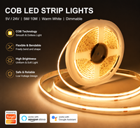 Tira de Luces LED COB Tuya 24V 10m Flexible Blanco Cálido, Retroiluminación para TV con Conectividad WiFi USB, Regulable, Clasificación IP20 IP67