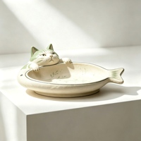Assiette en céramique créative 3D en forme de chat en relief, couleur crème clair, plateau à collation pour la table de cuisine