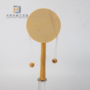 Tambour à <span class=keywords><strong>hochet</strong></span> en <span class=keywords><strong>bois</strong></span> brut, cloche en <span class=keywords><strong>bois</strong></span>, hochets à main pour la peinture artistique DIY, percussion éducative traditionnelle chinoise - Product Image 5