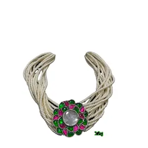 Rajasthani Tribal Jewelry Necklace with Pearl and Imitation Gemstone Ethnic Oxidized Silver Jewelry