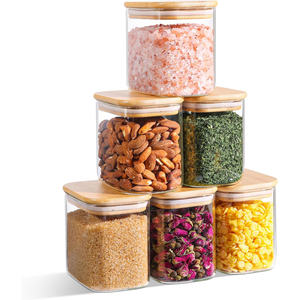 Recipientes Herméticos para Cocina, para Almacenar Azúcar, Dulces, Galletas, Arroz y Alimentos, Frascos de Vidrio Borosilicato con Tapa de Bambú - Product Image 1