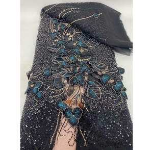 Dentelle africaine de luxe, tissu perlé à la main avec des motifs de feuilles, robes traditionnelles nigérianes, vêtements traditionnels nigérians pour femmes - Product Image 5