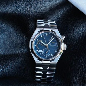 Montre chronographe style 47450, indicateur jour/nuit, double fuseau horaire, boîtier en or rose, cadran noir, montre de sport de luxe avec bracelet intégré - Product Image 6