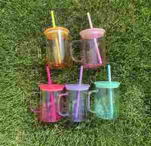 Us Warehouse 17oz Sublimation Blank Ombre Jelly Glass Mug with <b>Plastic</b> Lids 15oz Gradient Travel Coffee Tumbler <b>Cup</b> for Vinyl - Product Image 2