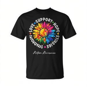 Autism Support Colorful <b>Sunflower</b> T-<b>Shirt</b> Adult Unisex Crew Neck Short Sleeve Digital Printing Autism Awareness Design - Product Image 2