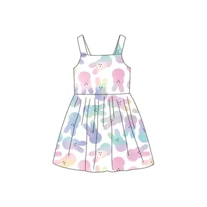 नई आई स्प्रिंग बेबी गर्ल्स ड्रेस बनी प्रिंटेड कॉटन स्लीवलेस किड्स बेबी थ्री लेयर्स प्लीटेड ड्रेस