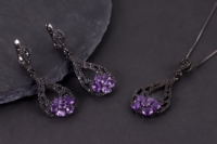W0503 Hochwertiger Natürlicher Edelstein-Schmuck Großhandel Schwarz Verchromte 925 Sterling Silber Blumen-Ohrhänger Schmuck für Damen