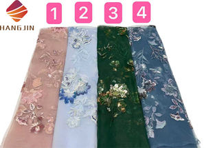 Elegante Tessuto in Pizzo con Ricamo Floreale 3D e Paillettes, Tulle Francese a Rete con Perline per Abiti da Sposa - Product Image 6