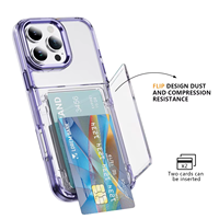 Dompet Kartu Transparan dengan Slot Lipat dan Penyangga untuk iPhone 17 16 15 14 13 12 11ProMax Plus, Penutup Belakang Keras Akrilik Anti Benturan