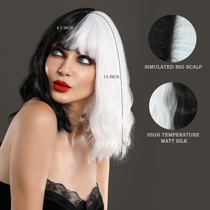 <span class=keywords><strong>Cruella</strong></span> devil – perruque de Cosplay pour <span class=keywords><strong>Costume</strong></span> d'halloween, perruque synthétique courte noire et blanche, perruque Bob ondulée avec frange pour femmes - Product Image 3