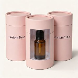 Custom Color Printing Logo Kraft Round Paper Tube Cylinder Cardboard Bottle Box Tube With PVC <b>Window</b> for Cosmetic Oil Packaging - Product Image 4