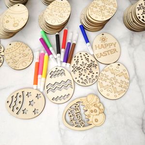 Œuf de Pâques en bois fait main en gros avec corde de chanvre, copeaux de bois gravés en forme de lapin pour décorations de fête, livraison directe - Product Image 3