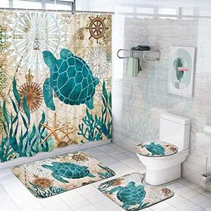 Rideau de Douche en Polyester Tortue Marine, Imprimé Numérique, Imperméable, Personnalisé, Ensemble de Rideaux de Douche, Vente en Gros, Moderne - Product Image 1