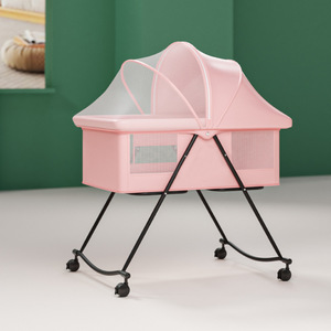 Cuna Portátil Plegable Moderna TC con Ruedas, <span class=keywords><strong>de</strong></span> Metal y Algodón, Multifuncional, con Mosquitera, <span class=keywords><strong>para</strong></span> Dormitorio, <span class=keywords><strong>de</strong></span> 0 a 36 Meses - Product Image 3