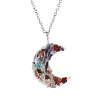 Collier pendentif tendance très prisé, style américain, avec pendentif lune en cristal multicolore et arbre de vie enroulé de fil