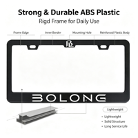 BOLONG Prix de gros Cadre de plaque d'immatriculation en plastique ABS noir, norme américaine, avec logo personnalisé, support de plaque automobile, fourniture d'usine