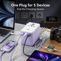 Chargeur universel GaN tout-en-un 120/140 W avec USB-C, circuit intelligent de sécurité, adaptateur de voyage UK US EU AU pour appareils électroniques haute puissance