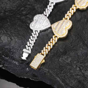 Bracelet de luxe en moissanite avec maillons cubains en forme de cœur, bijoux hip-hop, bracelet serti de pierres pour hommes et femmes, cadeau pour anniversaire - Product Image 6