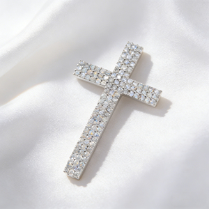 CUSTOM SILVER 10K/14K/18K GOLD PLATED LAB GROWN CVD DIAMOND CLASSIC ENGAGEMENT GIFT SWEATER <b>CHAIN</b> NECKLACE <b>CROSS</b> PENDANT VS - Product Image 3