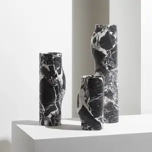 Nordic Style Luxury Stone Marble Decorative Vase Sets Black Marble Vase Flowers Vase For Home Decoration