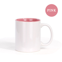 Tasse à café en céramique blanche avec intérieur rose, en porcelaine bicolore, vierge pour sublimation, pour la vente en gros commerciale, unité de base