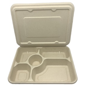5-compartment School Lunch Disposable Container Bagasse Box Food With Lid Food Tray