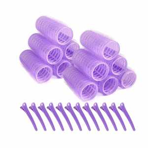 Venta al por mayor de fábrica: Juego de 18 rulos de plástico y nailon sin calor con agarre automático en 3 tamaños, con 12 pinzas para rizos en frío. - Product Image 1