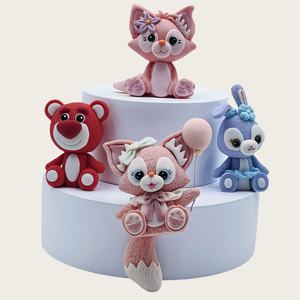 Dessin animé <span class=keywords><strong>Action</strong></span> 3D Argile Polymère Bleu Lapin Ours Enfants Cadeau D'anniversaire Décoration De Gâteau Renard Rose Animation Dérivés En Gros - Product Image 2