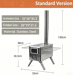 Robuster, tragbarer, faltbarer <span class=keywords><strong>Camping</strong></span>-Ofen aus schwarzem Kohlenstoffstahl für Holz und Kohle mit manuell abnehmbarem Schornsteinrohr für Zelte - Product Image 2