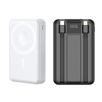 Banque d'alimentation mobile sans fil magnétique 10000mAh PD20W avec câbles de charge doubles intégrés, batterie Li-polymère, support de batterie
