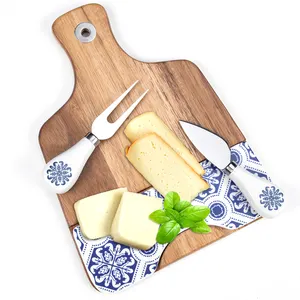 Ensemble de planches à fromage en céramique d'acacia, pour la coupe de la confiserie, pour le service des aliments, support de planche à fromage avec couteaux