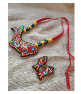 Ensemble de bijoux bohèmes en terre cuite, collier et boucles d'oreilles - Élégant et léger pour les mariages, les fiançailles et les soirées - Product Image 2