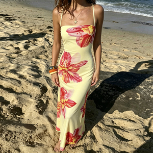 Sweet Natural Vacation Floral Backless Tie-<b>Up</b> Spaghetti Strap Maxi Dress Summer <b>Open</b> Back Lace-<b>Up</b> Camisole Dress for Women - Product Image 3